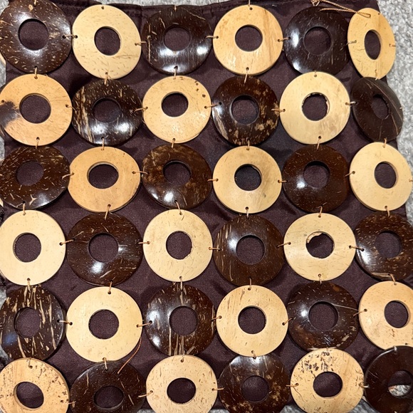 Brown and Tan wood Beaded Women's Bag - Picture 4 of 10